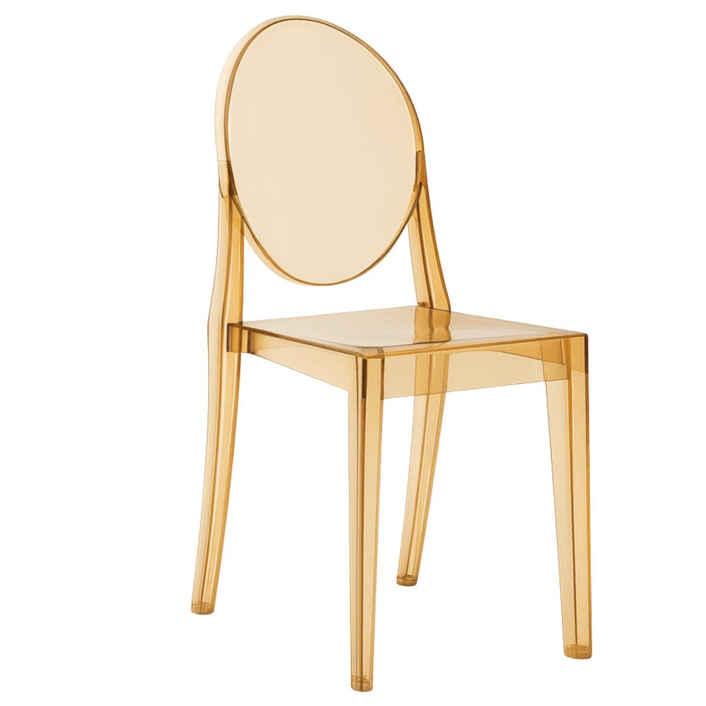 Krzesło złote amber typu ghost (styl Victoria) – sztaplowane, event/konferencja