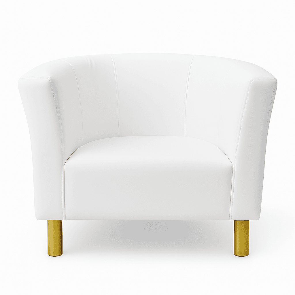 Fotel Tapicerowany Glamour Biały Ekoskóra Złote Nóżki